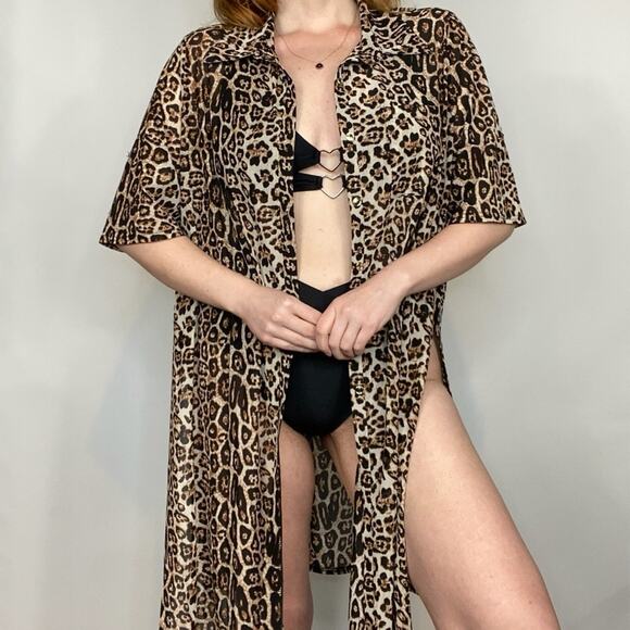 Siren Lily Plus Size 1X Neutral Leopard Cheetah Mesh Top/ Swim Suit Cover Up - Picture 5 of 15